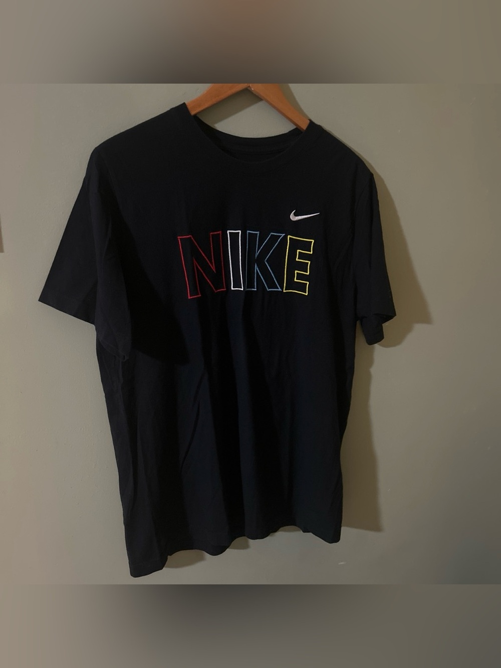 Nike Black Short-Sleeve T-Shirt with Multicolor Outlined NIKE Logo